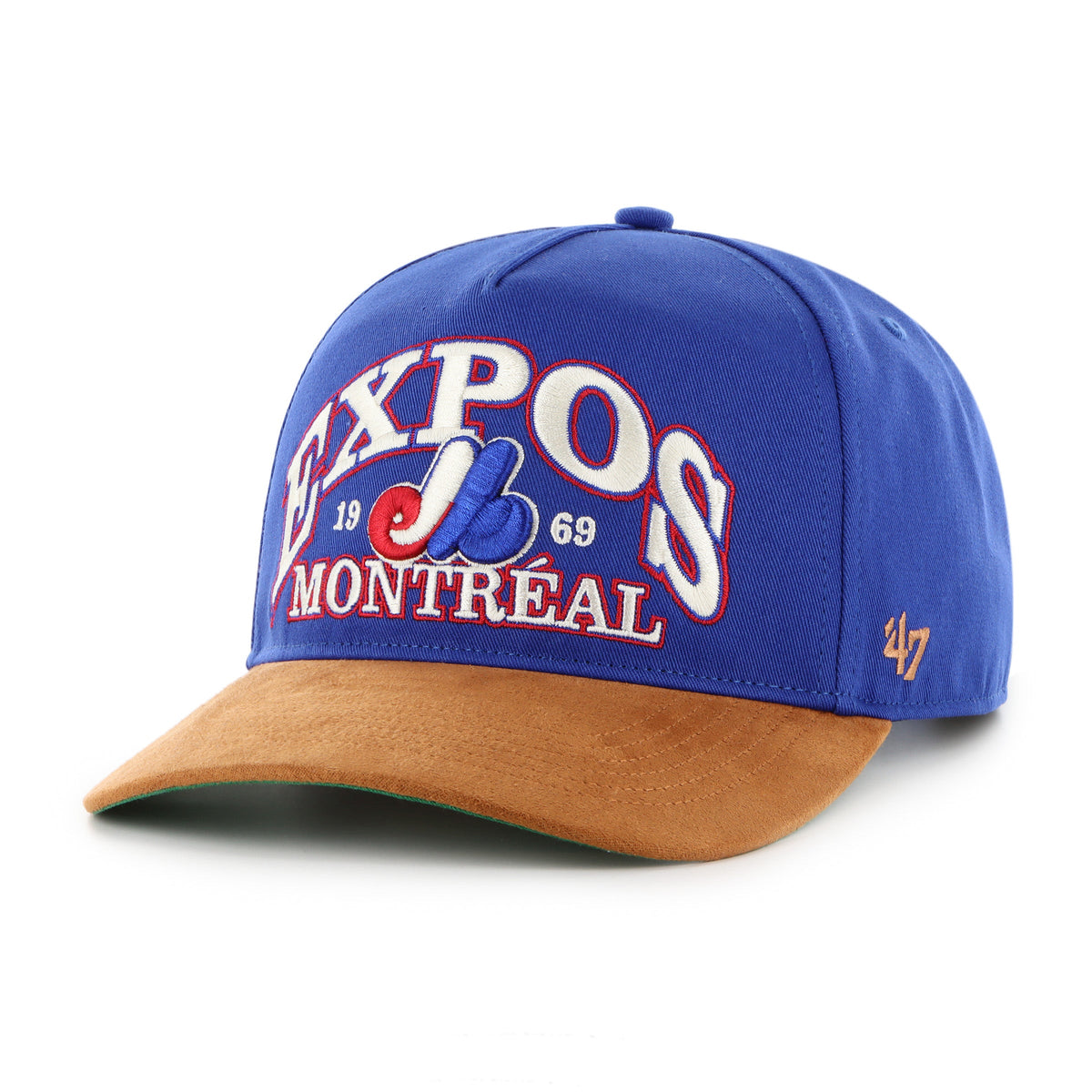 Montreal Expos NHL 47 Brand Men Royal Break Wood Suede Hitch Snapback Hat product image 1, provided for visual reference and