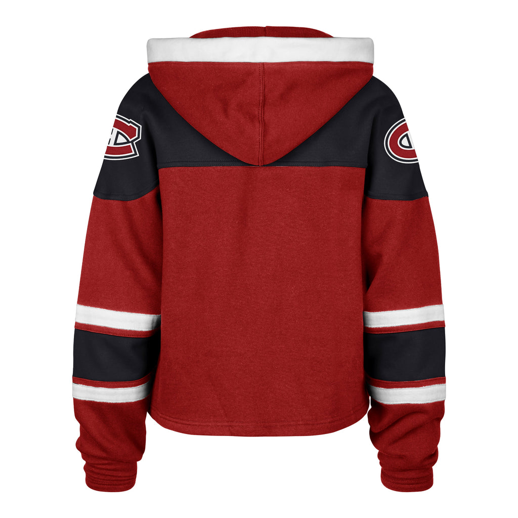 Montreal Canadiens NHL 47 Brand Women Red Cropped Superior Lace Up Hoodie product image 2, provided for visual reference and
