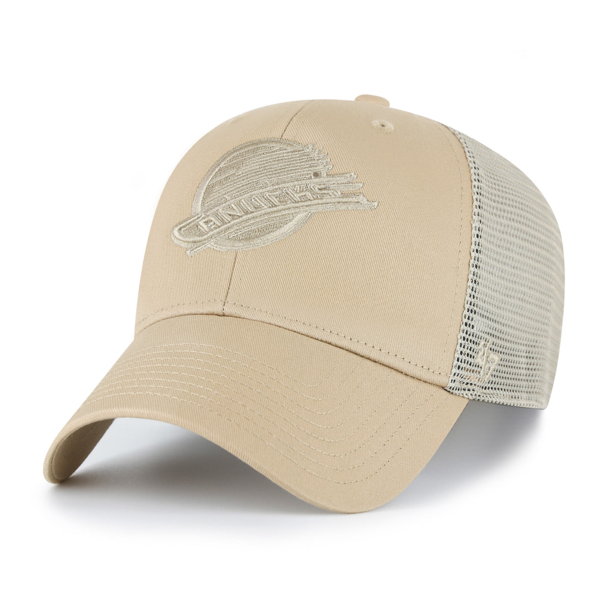 Vancouver Canucks NHL 47 Brand Men Branson Khaki MVP Trucker Snapback Hat product image 1, provided for visual reference and