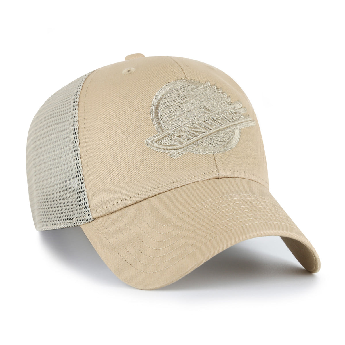Vancouver Canucks NHL 47 Brand Men Branson Khaki MVP Trucker Snapback Hat product image 3, provided for visual reference and