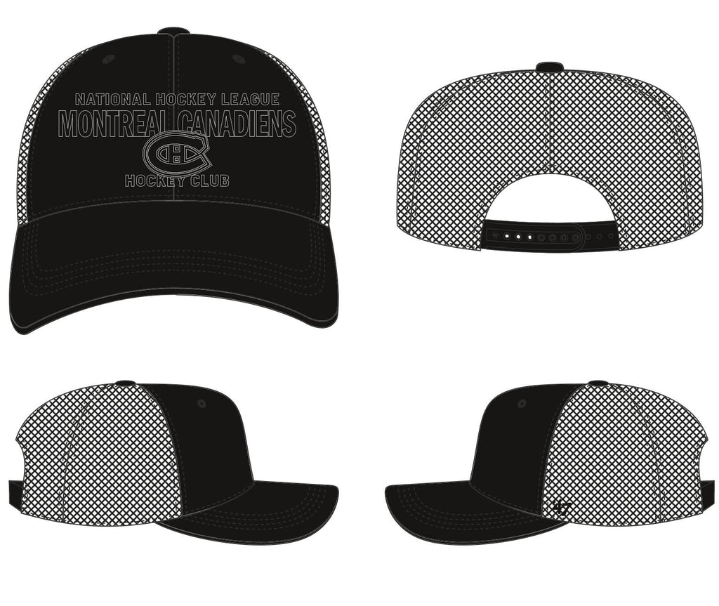 Montreal Canadiens NHL 47 Brand Men Black Contemporary Trucker Snapback Hat product image 1, provided for visual reference
