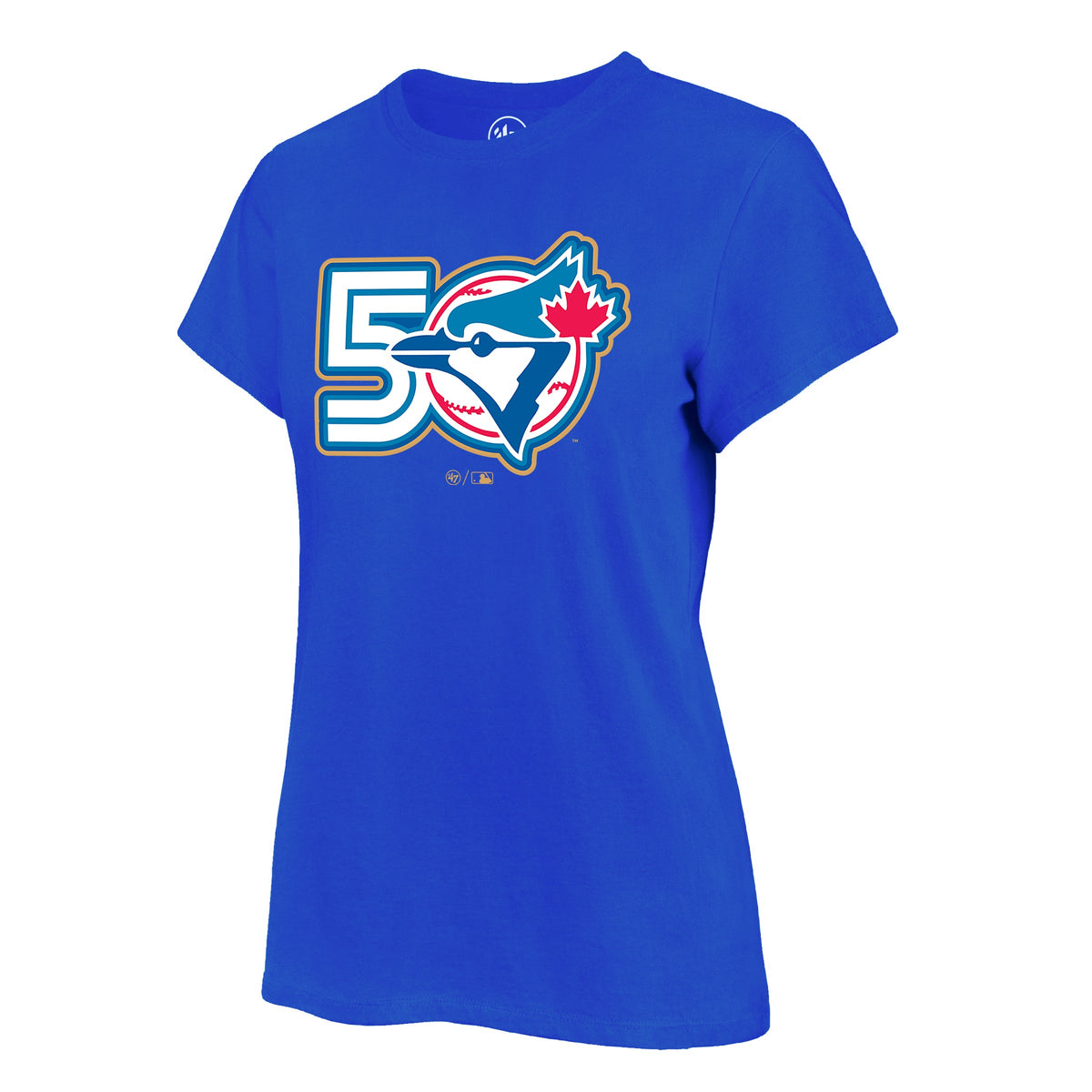 Toronto Blue Jays MLB 47 Brand Women Royal Blue 50th Season Fan T-Shirt product image 1, provided for visual reference and