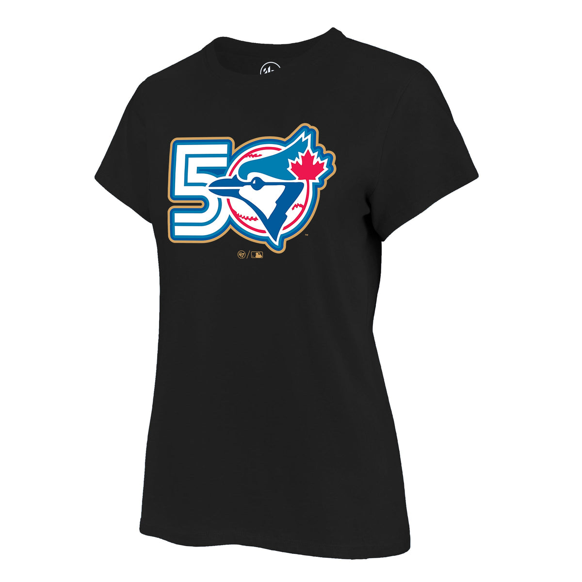 Toronto Blue Jays MLB 47 Brand Women Black 50th Season Fan T-Shirt product image 1, provided for visual reference and