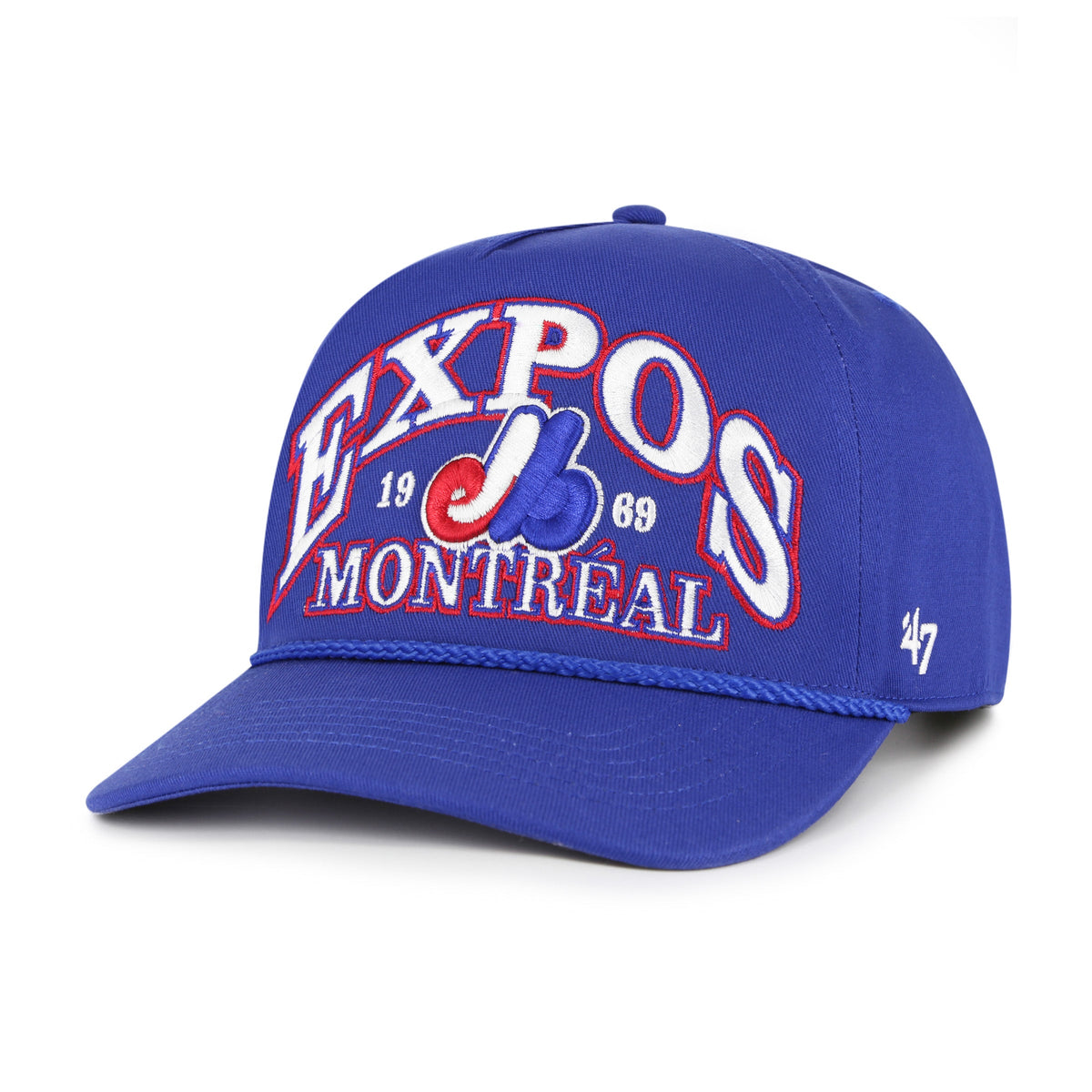 Montreal Expos MLB 47 Brand Men Royal Break Wood Hitch Snapback Hat product image 1, provided for visual reference and