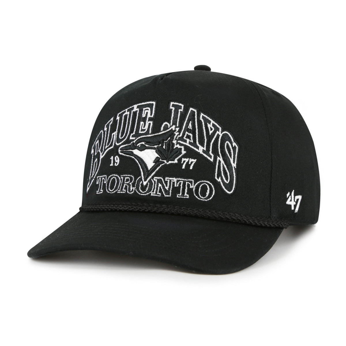 Toronto Blue Jays MLB 47 Brand Men Black Break Wood Hitch Snapback Hat product image 1, provided for visual reference and