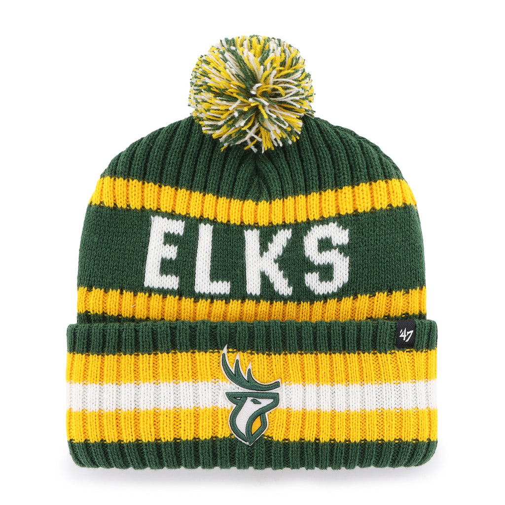 Edmonton Elks CFL 47 Brand Men Green/Yellow Bering Cuff Pom Knit product image 1, provided for visual reference and product