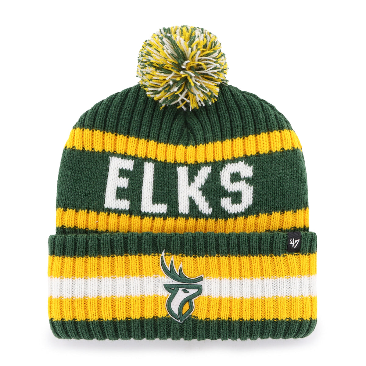 Edmonton Elks CFL 47 Brand Men Green/Yellow Bering Cuff Pom Knit product image 1, provided for visual reference and product