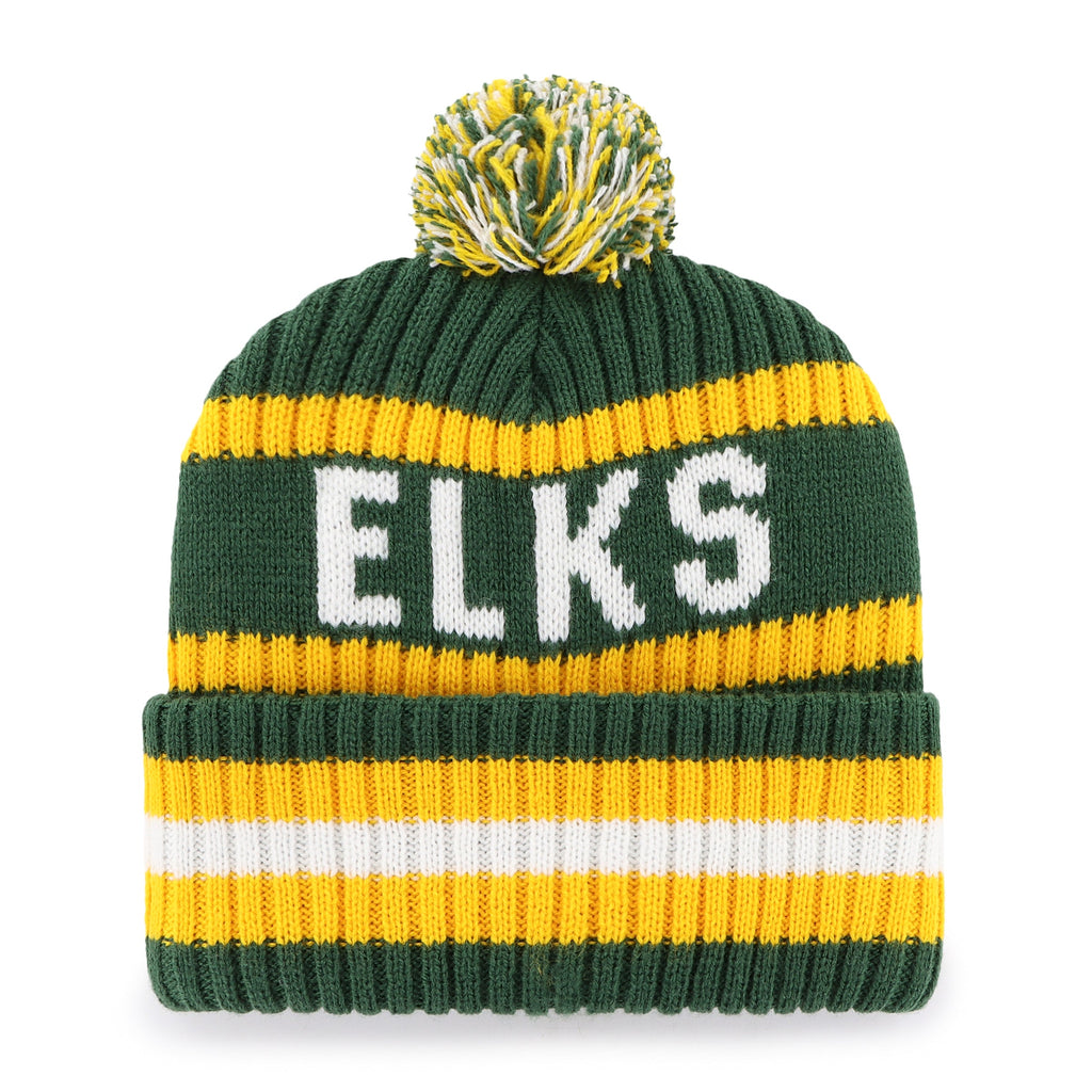 Edmonton Elks CFL 47 Brand Men Green/Yellow Bering Cuff Pom Knit product image 2, provided for visual reference and product