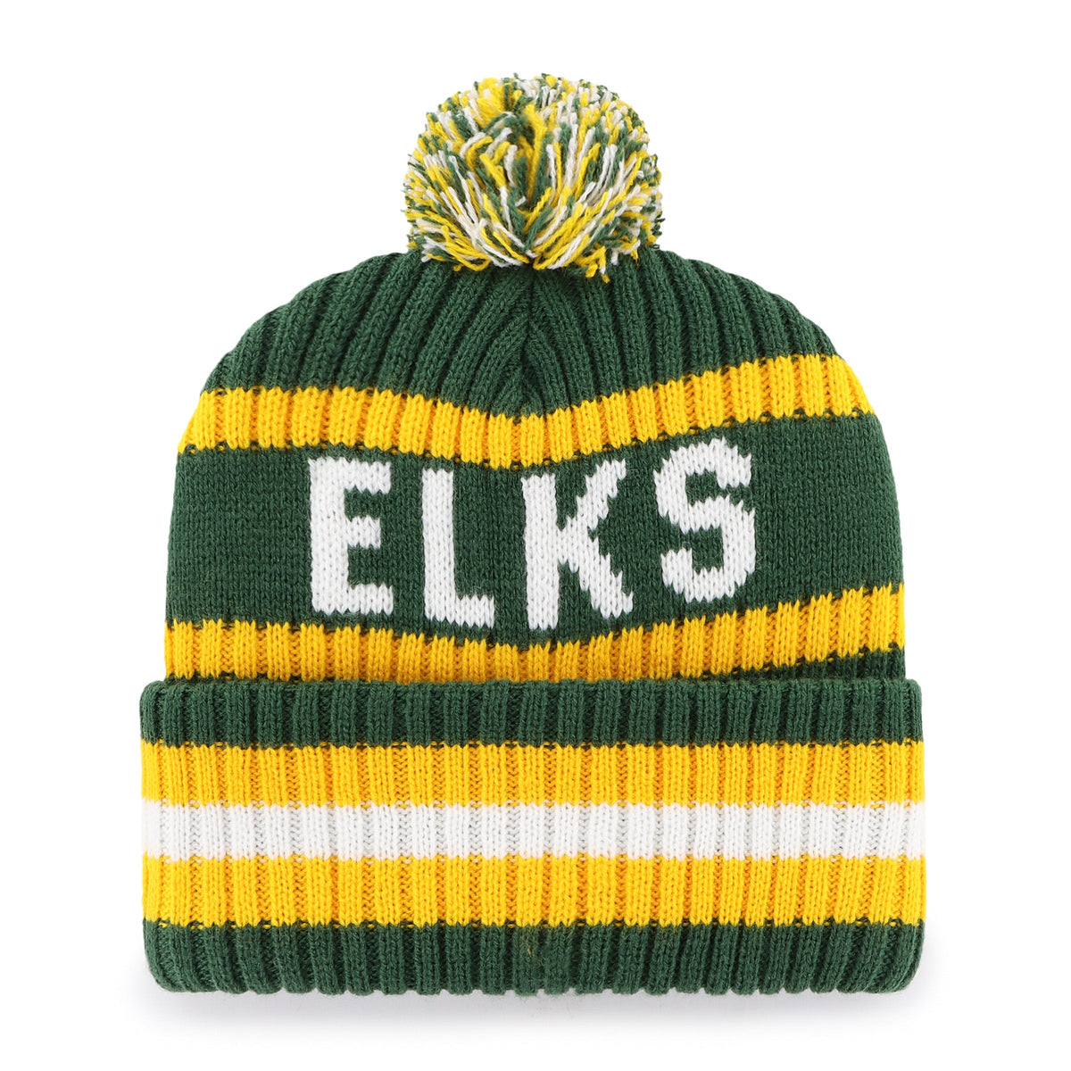 Edmonton Elks CFL 47 Brand Men Green/Yellow Bering Cuff Pom Knit product image 2, provided for visual reference and product
