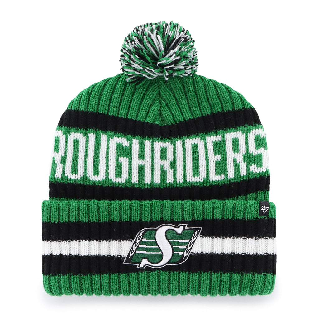 Saskatchewan Roughriders CFL 47 Brand Men Green/Black Bering Cuff Pom Knit product image 1, provided for visual reference