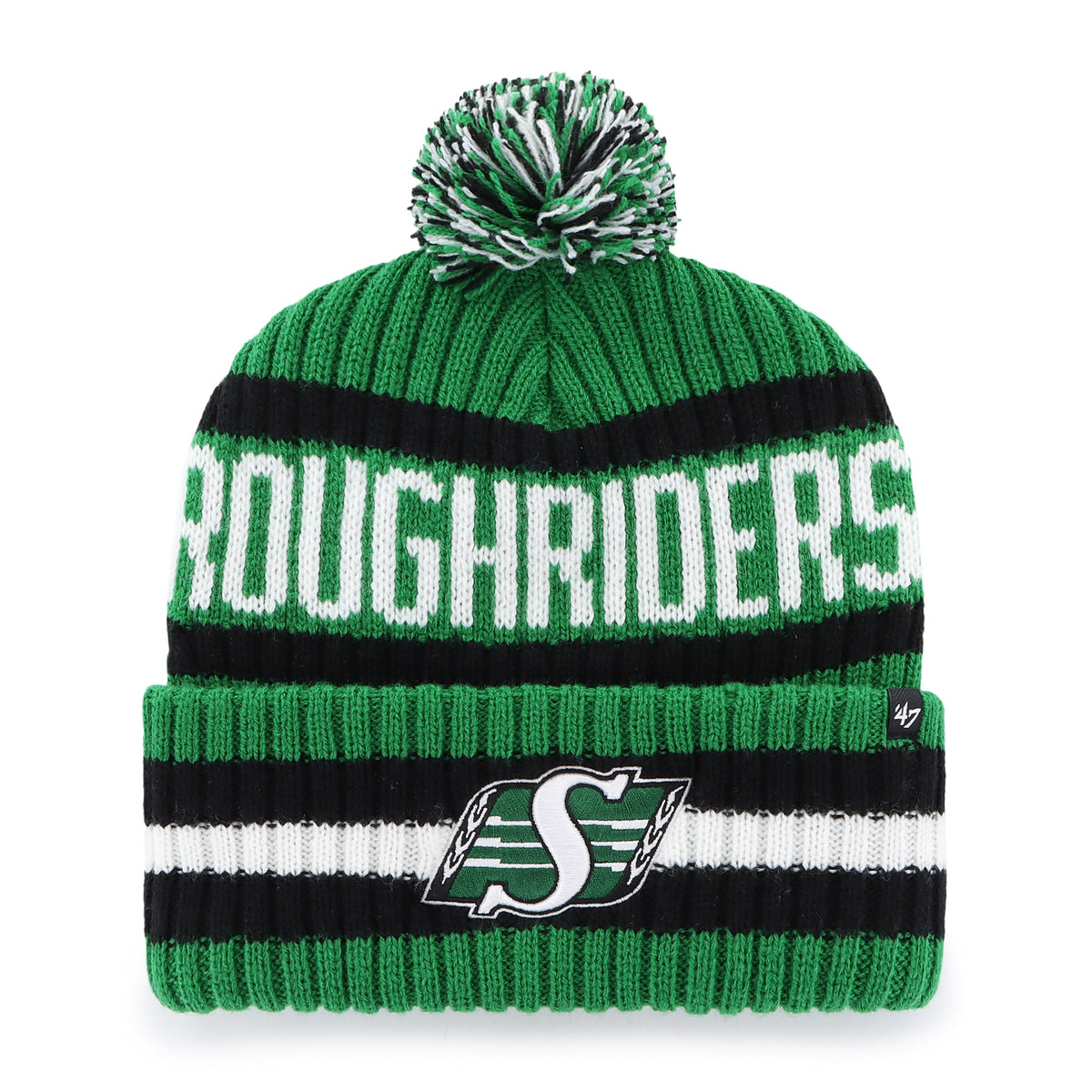 Saskatchewan Roughriders CFL 47 Brand Men Green/Black Bering Cuff Pom Knit product image 1, provided for visual reference
