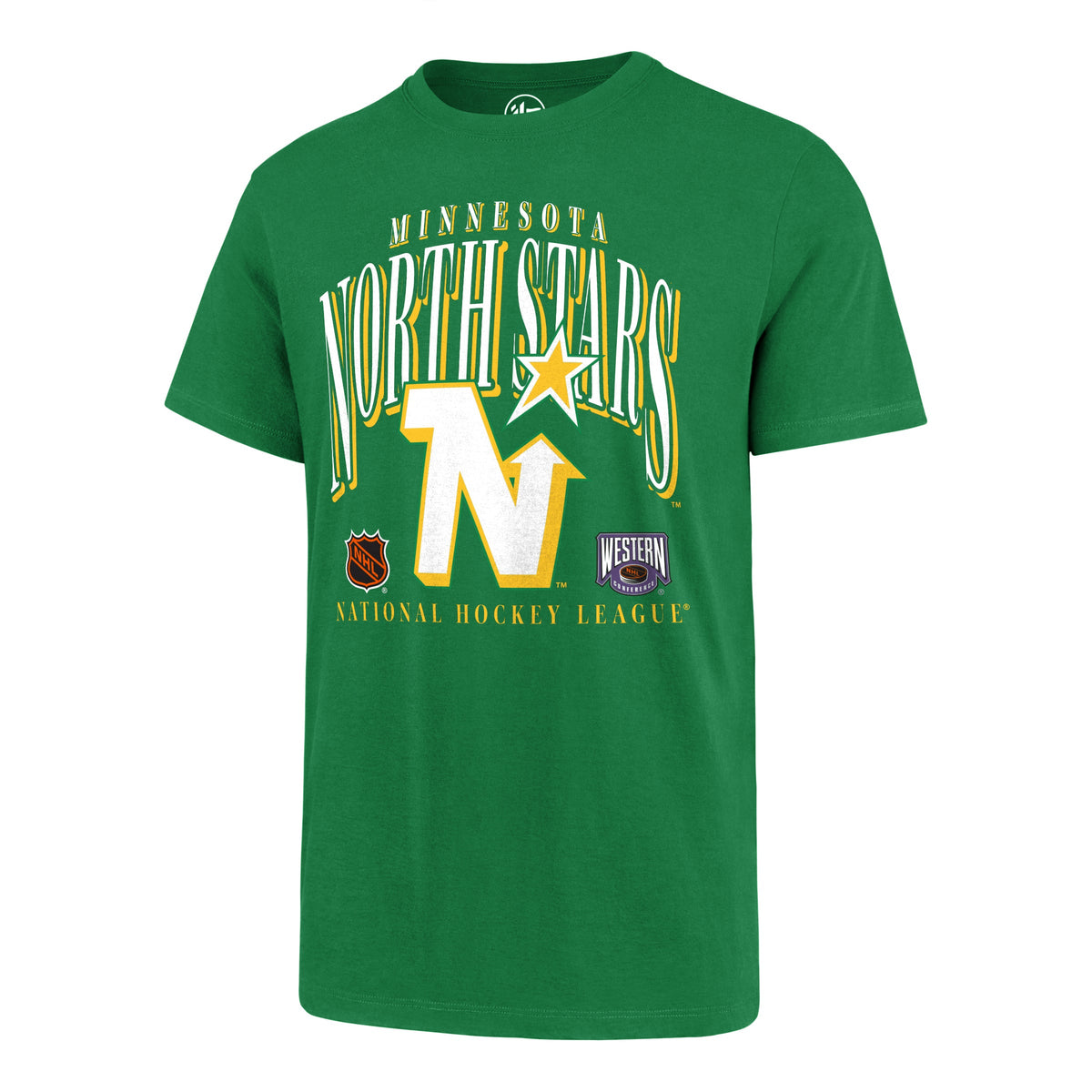 Minnesota North Stars NHL 47 Brand Men Green Vintage Crease T-Shirt product image 1, provided for visual reference and