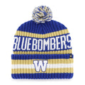 Winnipeg Blue Bombers CFL 47 Brand Men Royal/Gold Bering Cuff Pom Knit product image 1, provided for visual reference and