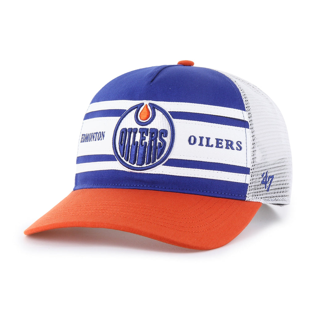 Edmonton Oilers NHL 47 Brand Men Royal/Orange Super Stripe Hitch Adjustable Hat product image 1, provided for visual