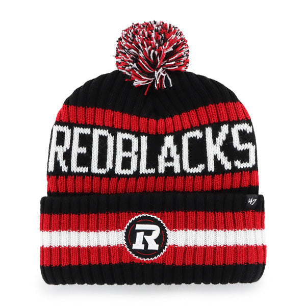 Ottawa Red Blacks CFL 47 Brand Men Red/Black Bering Cuff Pom Knit product image 1, provided for visual reference and product