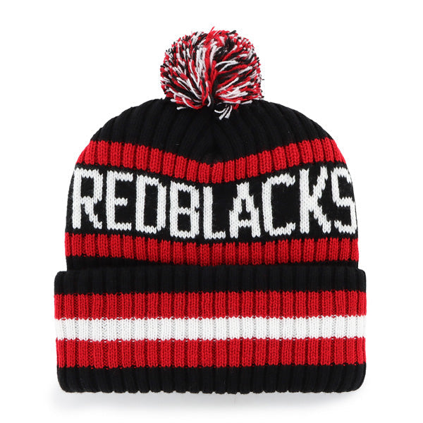 Ottawa Red Blacks CFL 47 Brand Men Red/Black Bering Cuff Pom Knit product image 2, provided for visual reference and product
