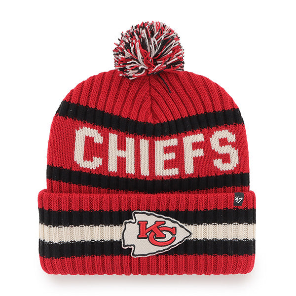 Kansas City Chiefs NFL 47 Brand Men Red/Black Bering Cuff Pom Knit product image 1, provided for visual reference and