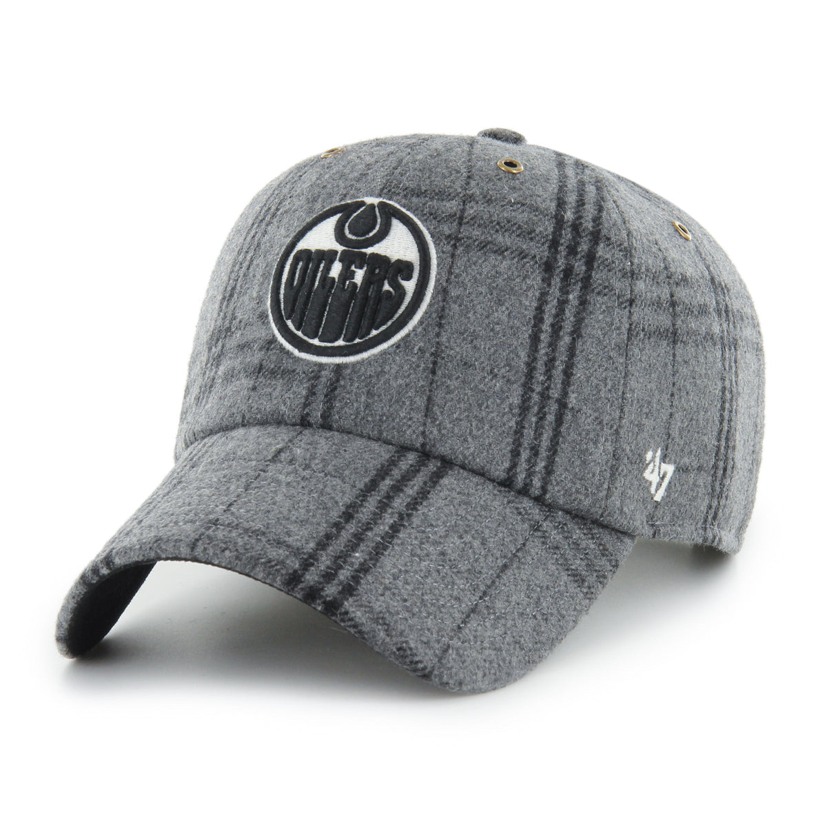 Edmonton Oilers NHL 47 Brand Men Grey Black Plaid Windowpane Clean Up Adjustable Hat product image 1, provided for visual