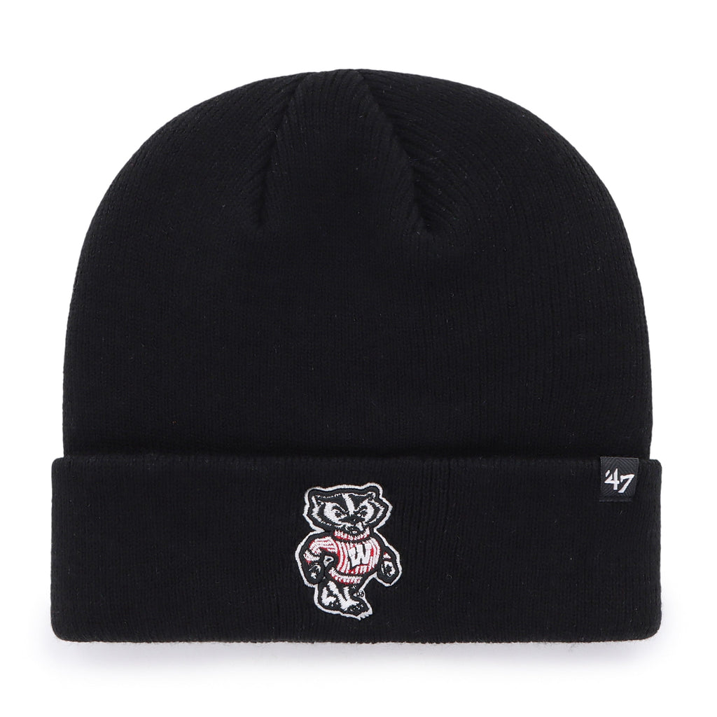 Wisconsin Badgers NCAA 47 Brand Men Black Raised Cuff Knit Hat product image 1, provided for visual reference and product