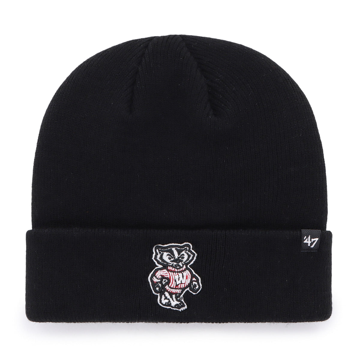 Wisconsin Badgers NCAA 47 Brand Men Black Raised Cuff Knit Hat product image 1, provided for visual reference and product