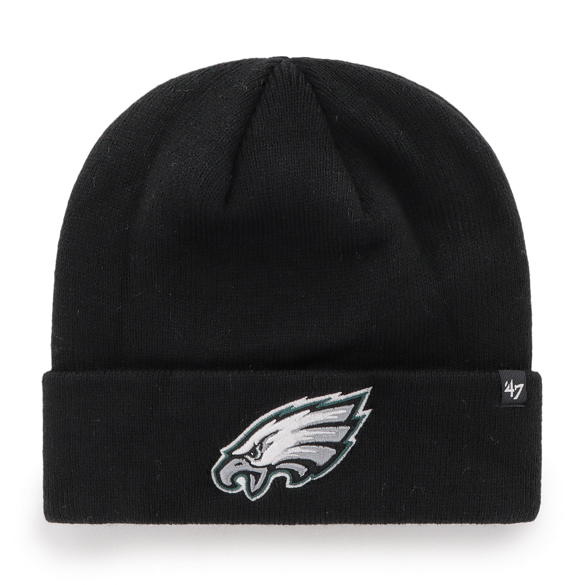 Philadelphia Eagles NFL 47 Brand Men Black Raised Cuff Knit Hat product image 1, provided for visual reference and product