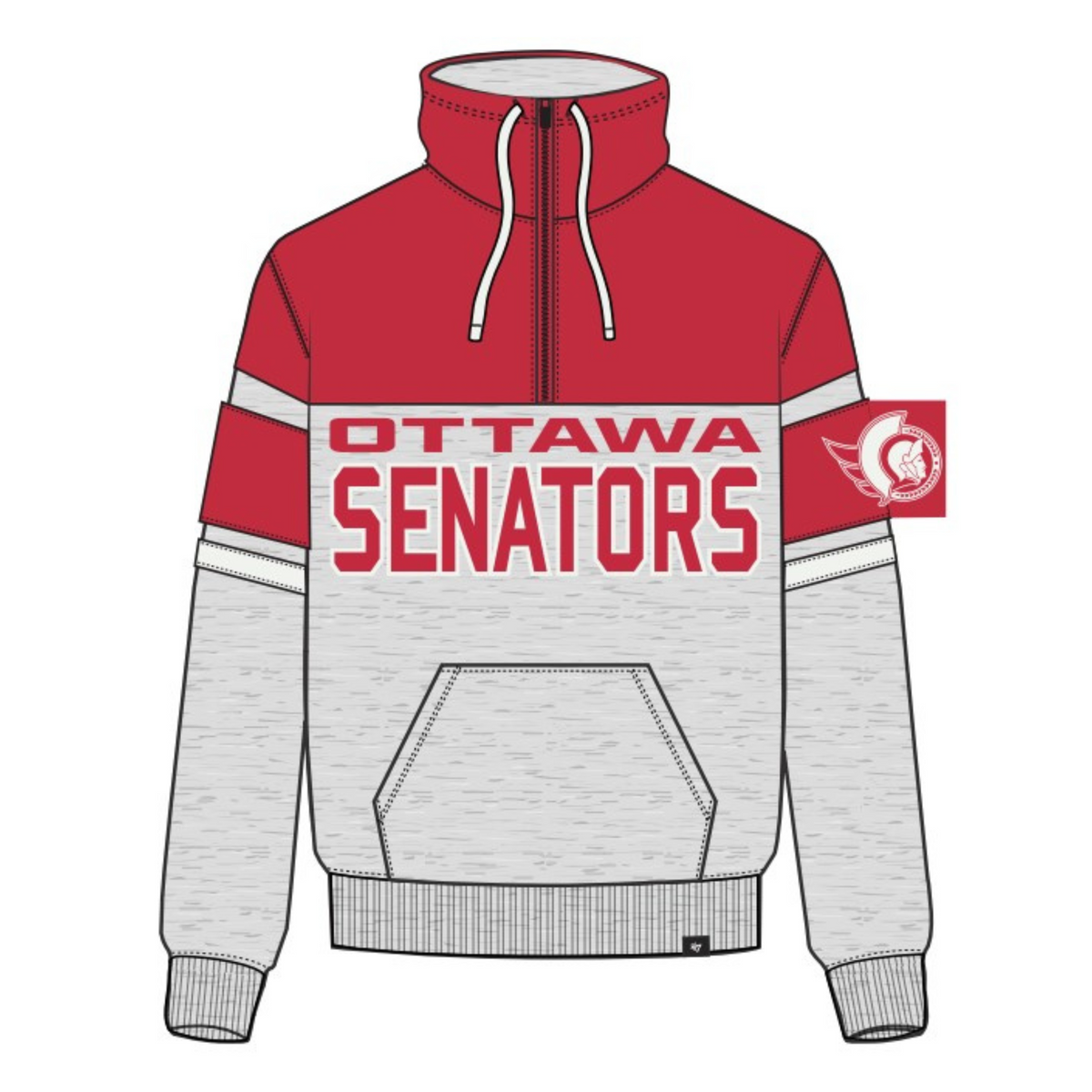 Ottawa Senators NHL 47 Brand Men Grey Double Header Amp Bay Ridge 1/4 Zip Fleece product image 1, provided for visual