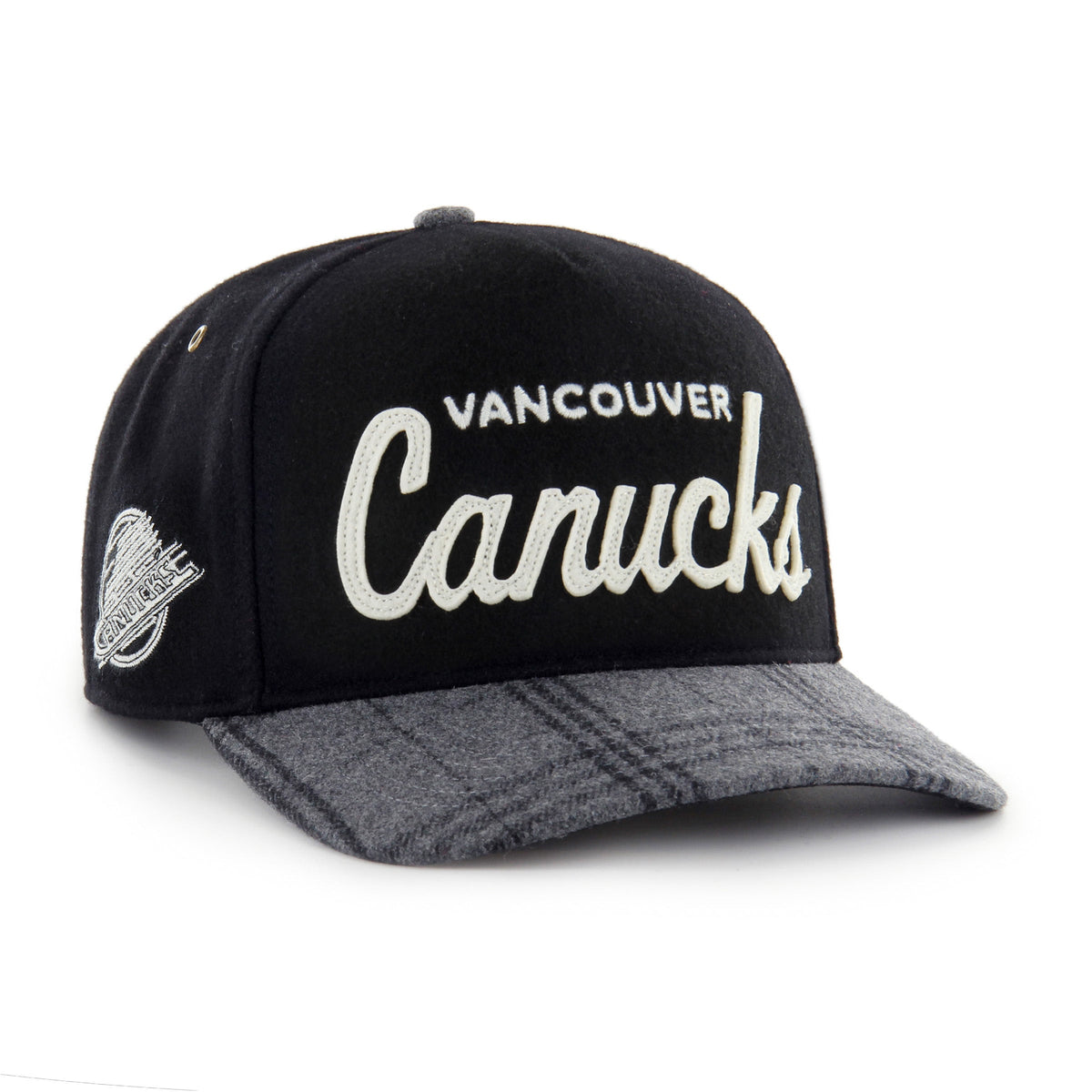 Vancouver Canucks NHL 47 Brand Men Black Windowpane Plaid Hitch Snapback Hat product image 1, provided for visual reference