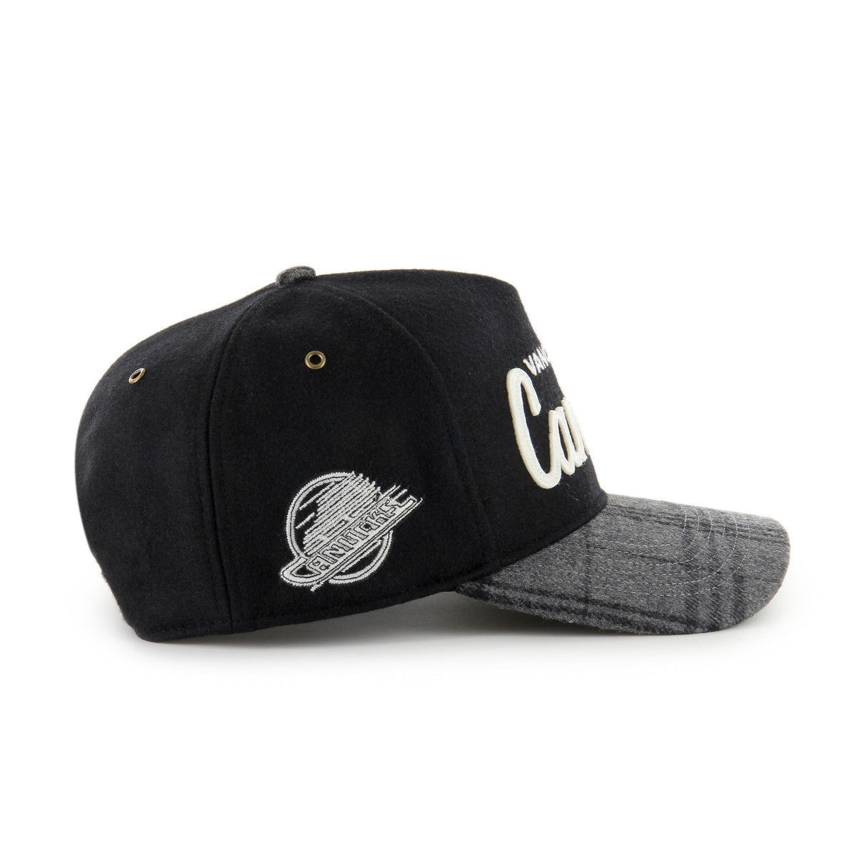 Vancouver Canucks NHL 47 Brand Men Black Windowpane Plaid Hitch Snapback Hat product image 4, provided for visual reference