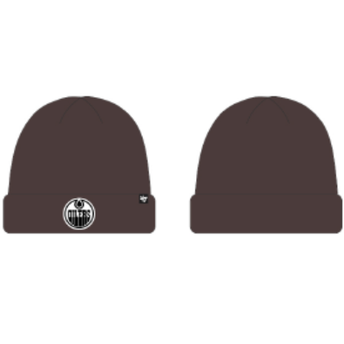 Edmonton Oilers NHL 47 Brand Men Dark Chocolate Raised Cuff Knit Beanie product image 1, provided for visual reference and