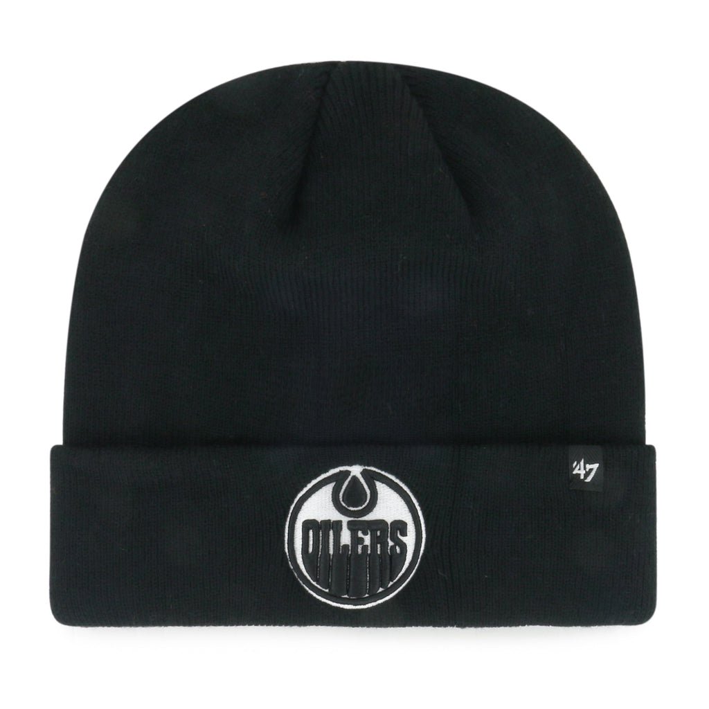 Edmonton Oilers NHL 47 Brand Men Black Attitude Raised Cuff Knit Beanie product image 1, provided for visual reference and