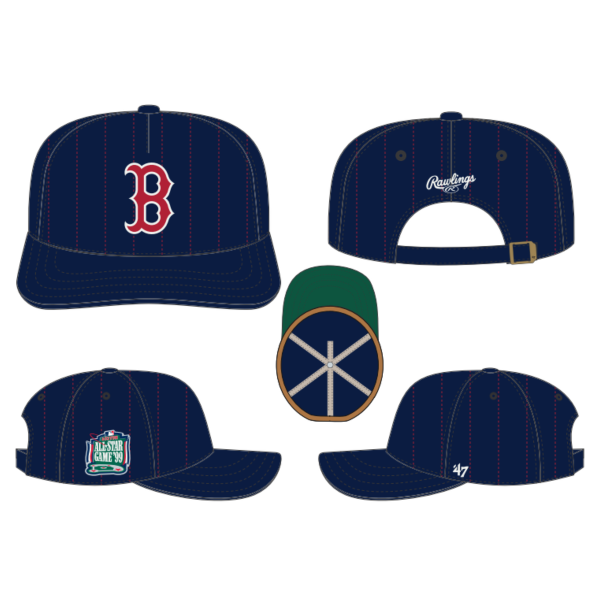 Boston Red Sox MLB 47 Brand Men Navy Rawlings Pinstripe Hitch Adjustable Hat product image 1, provided for visual reference
