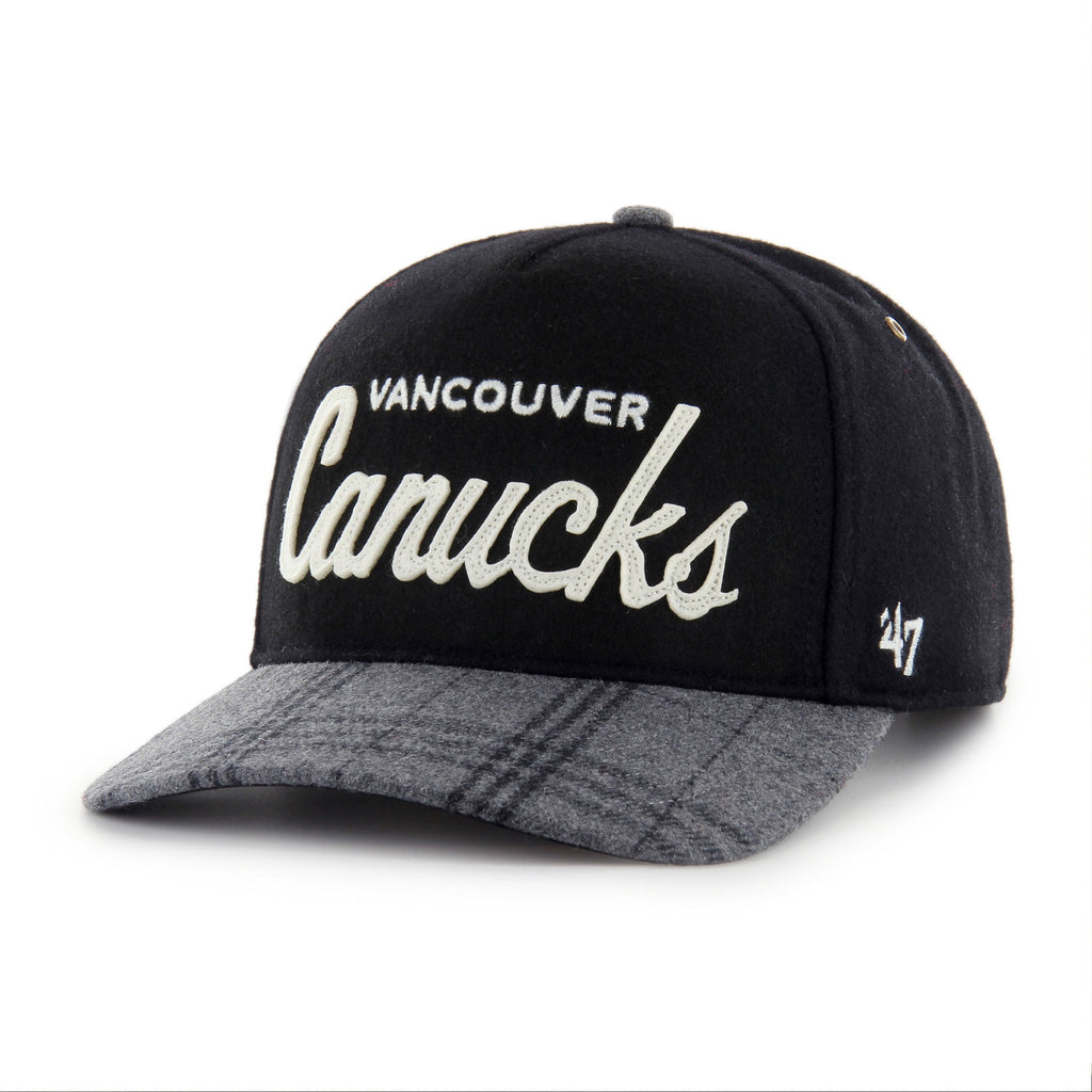 Vancouver Canucks NHL 47 Brand Men Black Windowpane Plaid Hitch Snapback Hat product image 2, provided for visual reference