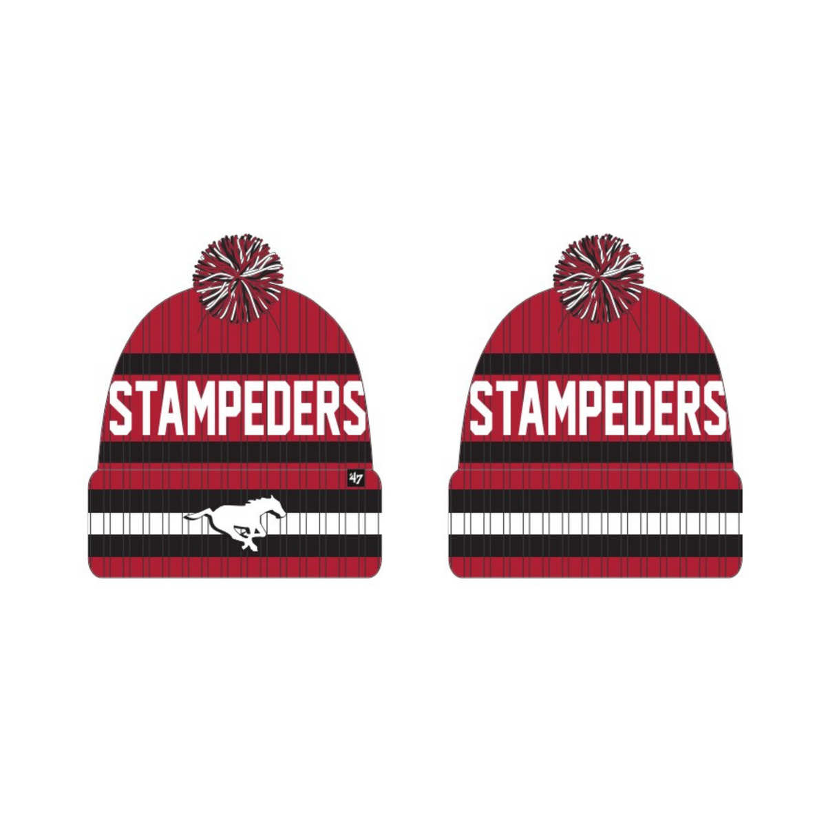 Calgary Stampeders CFL 47 Brand Men Red/Black Bering Cuff Pom Knit product image 1, provided for visual reference and