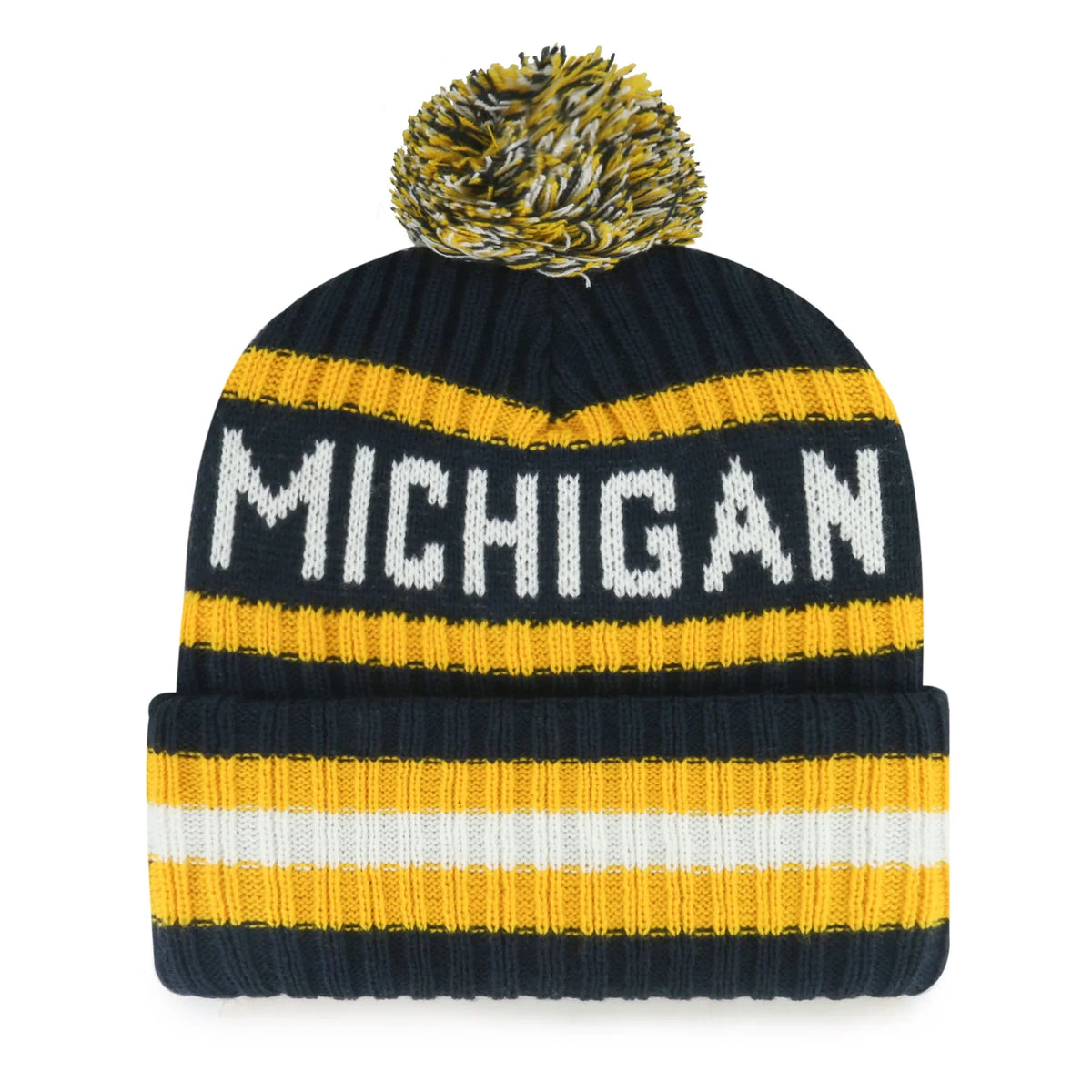 Michigan Wolverines NCAA 47 Brand Men Navy Bering Cuff Pom Knit product image 2, provided for visual reference and product