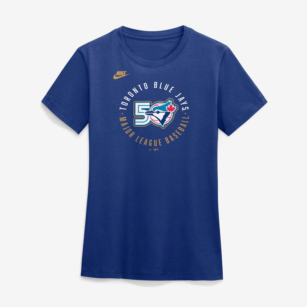 Toronto Blue Jays MLB Nike Women Royal Blue 50th Anniversary Fadeaway T-Shirt product image 1, provided for visual reference